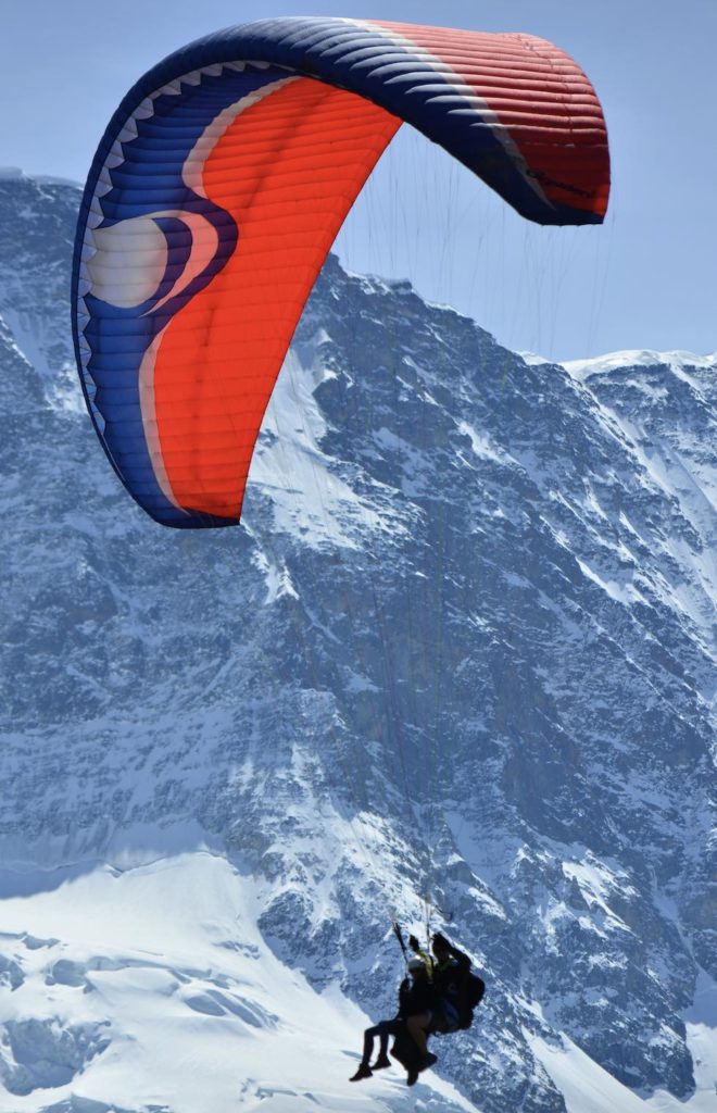 Swiss Alps paragliding experience showing two people in flight