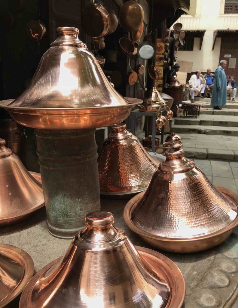 Shopping for copper pots in Fez medina near Palais Amani