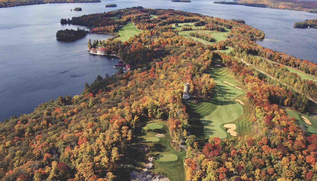 Aerial view of Bigwin Island and golf course