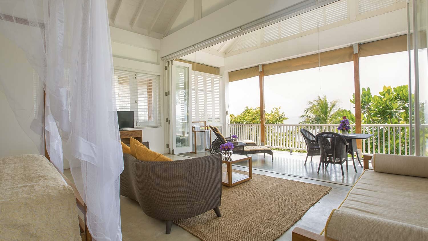 Sri Sharavi Beach Villas bedroom with ocean views